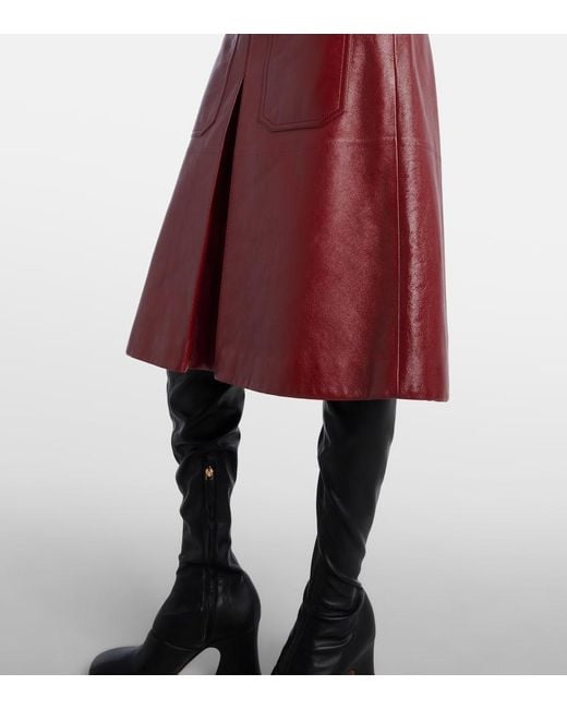 Chloé Red Leather Midi Skirt