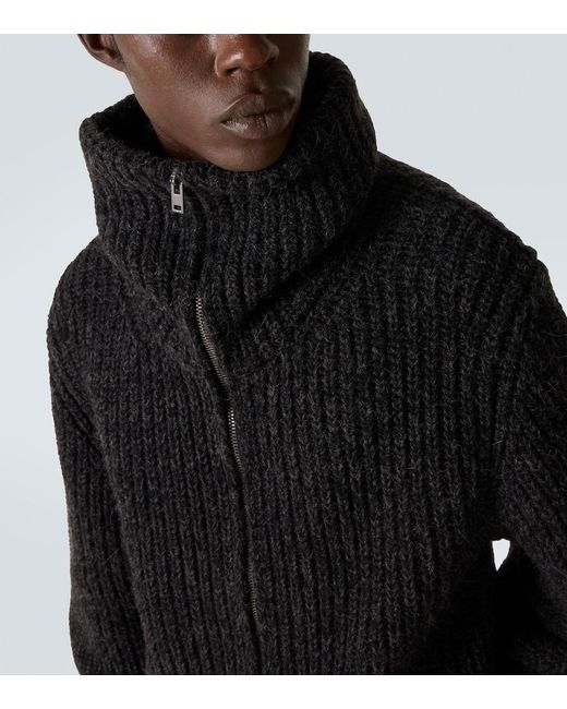 Lemaire Black Alpaca And Yak Wool Zip-Up Cardigan for men