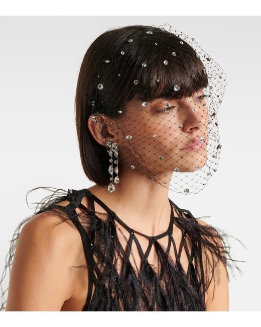Jennifer Behr White Stella Embellished Fishnet Headband