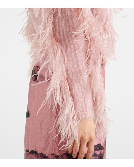 Erdem Pink Cardigan Aus Einem Mohairgemisch Mit Federn