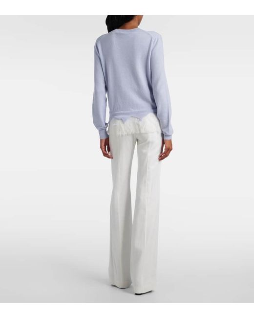 Alexander McQueen Blue Pullover Aus Wolle Und Kaschmir Mit Spitze