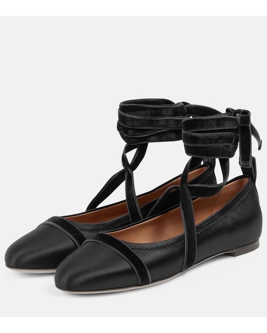 Malone Souliers Black Spencer Satin Ballet Flats
