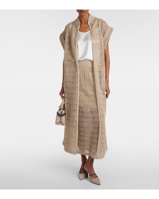 Brunello Cucinelli Natural Open-knit Linen And Silk Cardigan