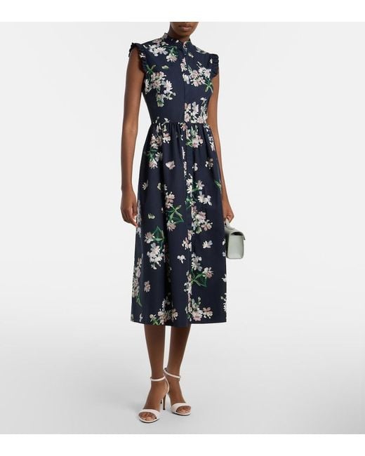 Erdem Blue Floral Cotton Midi Dress