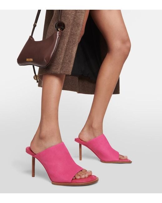 Jacquemus Pink Les Mules Rond Carre Asymmetrical Suede Mules