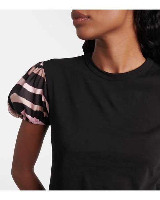 Emilio Pucci Black Iride Satin-Trimmed Cotton Top