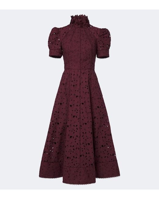 Rebecca Vallance Purple Kitsu Cotton Guipure Lace Midi Dress