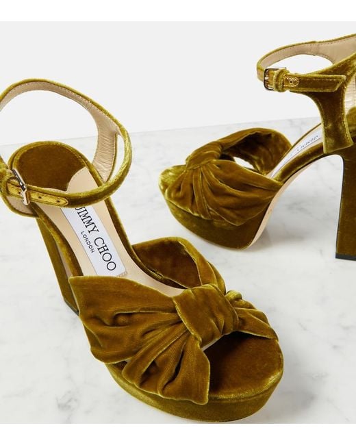 Jimmy Choo Metallic Heloise 120 Velvet Platform Sandals