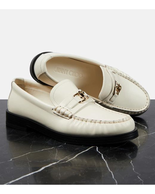 Jimmy Choo White Addie Logo Leather Loafers