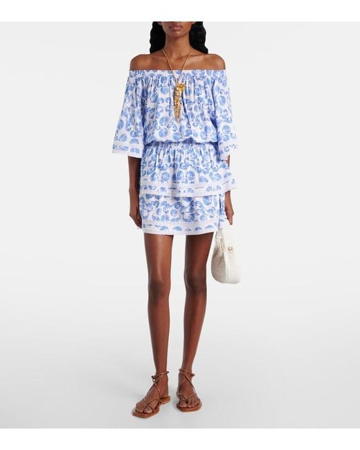 Melissa Odabash Blue Micha Printed Tiered Minidress