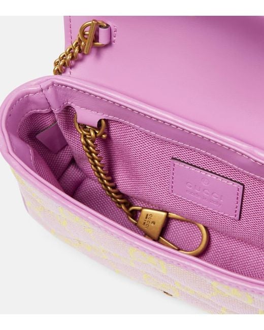 Bolso Super Mini de lona GG con piel Gucci de color Pink
