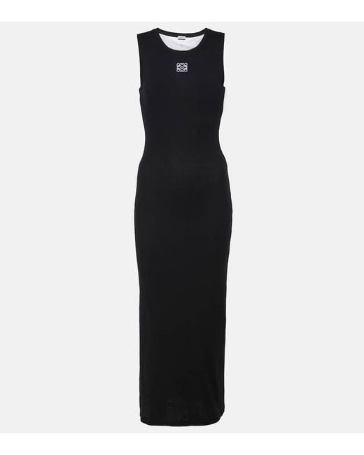 Loewe Black Anagram-embroidered Split-hem Stretch-cotton Maxi Dres