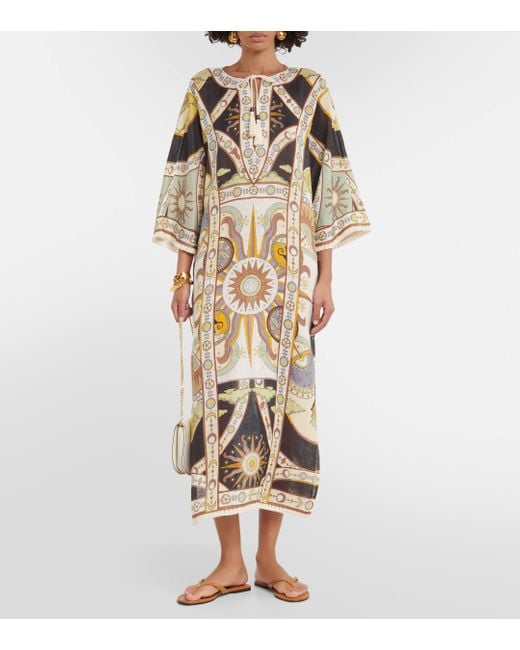 Tory Burch Metallic Printed Linen Midi Dress