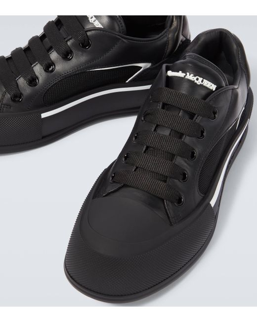 Alexander McQueen Black Plimsoll Deck Leather-trimmed Sneakers for men