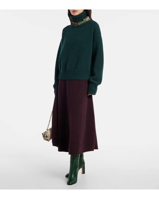 Extreme Cashmere Green Rollkragenpullover Crop Xtra Aus Kaschmir
