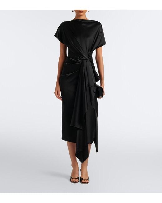 Roksanda Black Zoa Draped Satin Midi Dress
