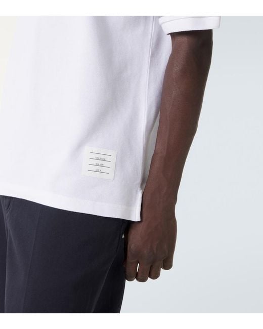 Thom Browne White 4-Bar Cotton Polo Shirt for men