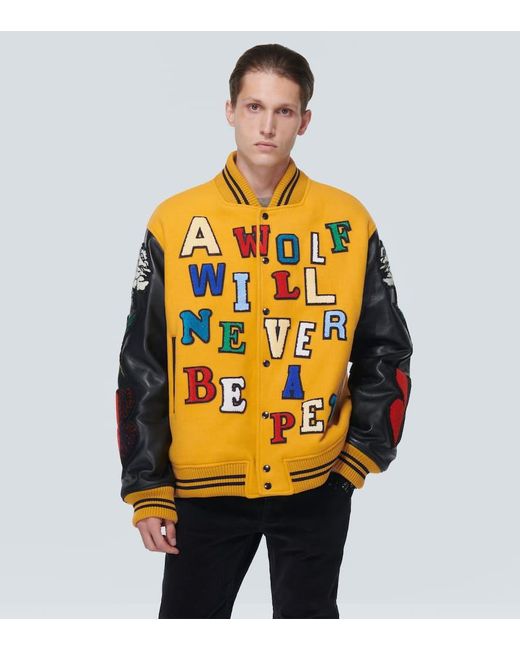 Undercover Orange Applique Wool-Blend Varsity Jacket for men