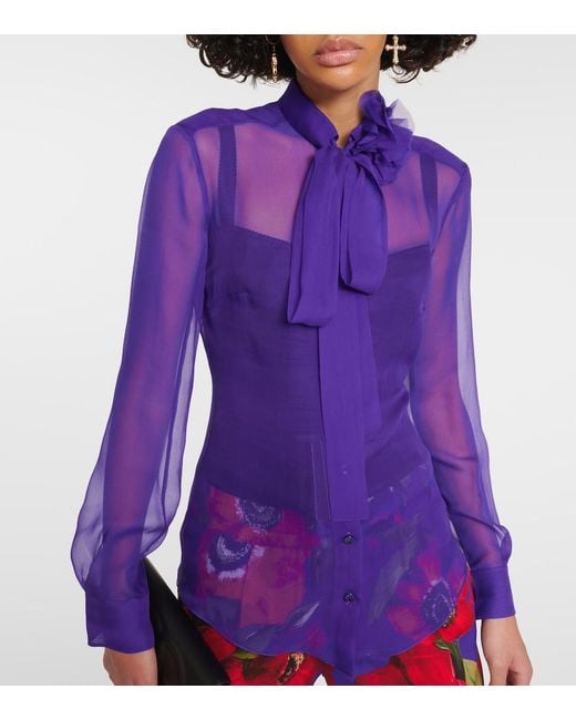 Dolce & Gabbana Purple Tie-Neck Silk Chiffon Blouse