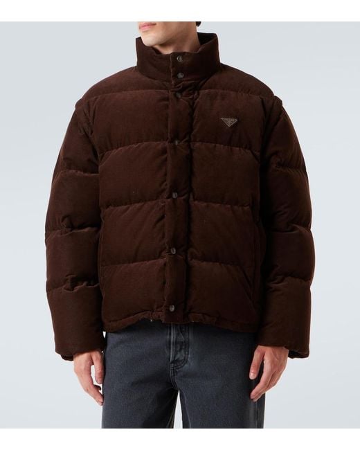 Prada Brown Convertible Cotton Corduroy Down Jacket for men