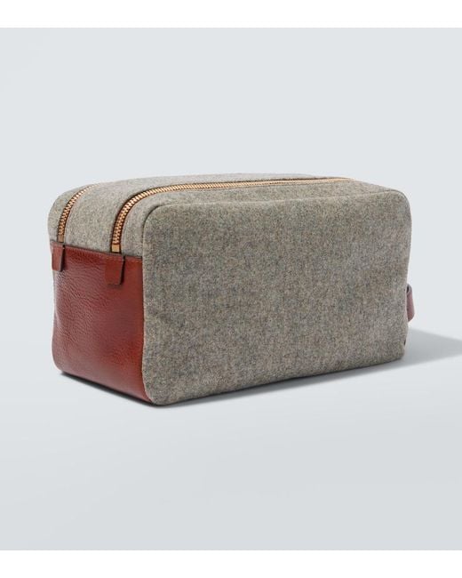 Brunello Cucinelli Gray Leather-Trimmed Toiletry Bag for men