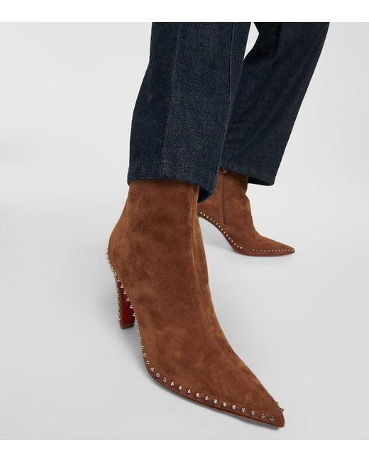 Christian Louboutin Brown Ankle Boots Vidura Aus Veloursleder