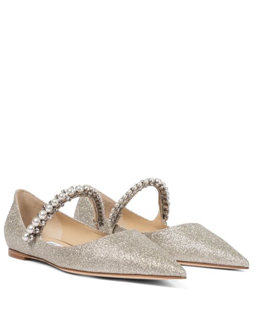Jimmy Choo Baily Embellished Glitter Ballet Flats in Silver (Metallic) - Lyst