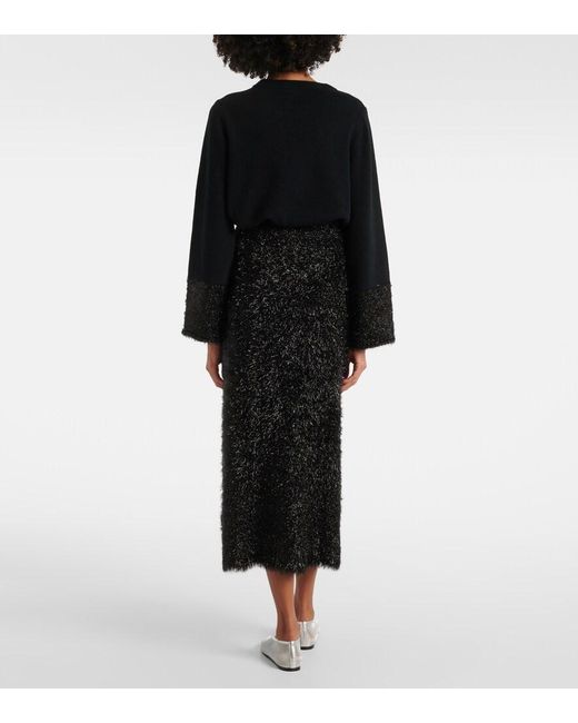 Jardin Des Orangers Black Lame Knitted Midi Skirt