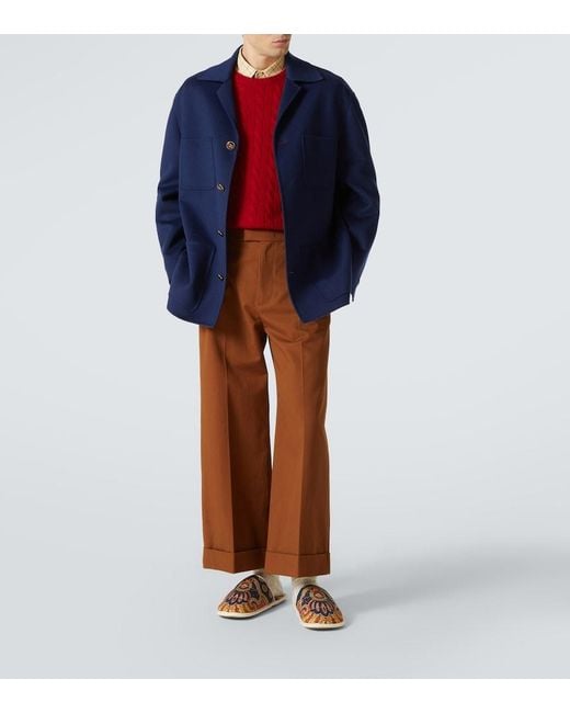 Valentino Brown Cropped Cotton Gabardine Wide-Leg Pants for men