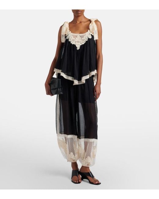 Zimmermann Black Roselight Cotton And Silk Balloon Pants