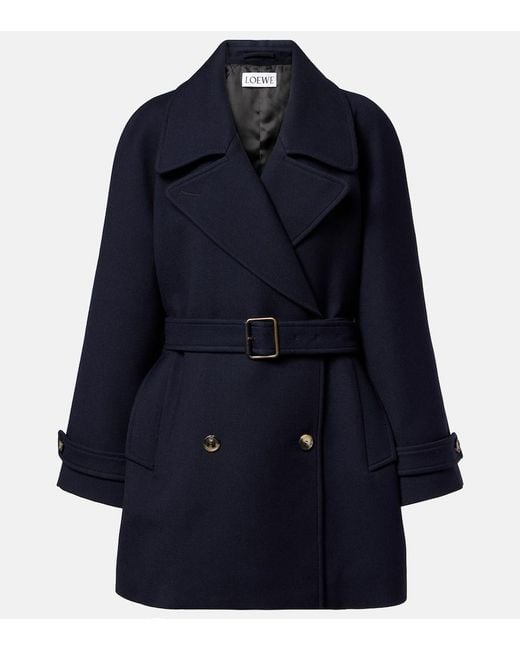 Loewe Blue Belted Double-Breasted Wool Coat