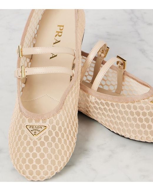 Prada Natural Macrame Mesh Mary Jane Flats