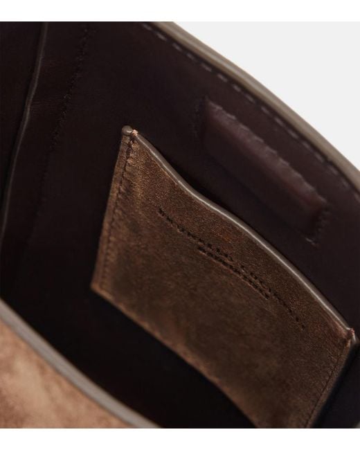Brunello Cucinelli Brown Duo Mini Monili Suede Phone Pouch