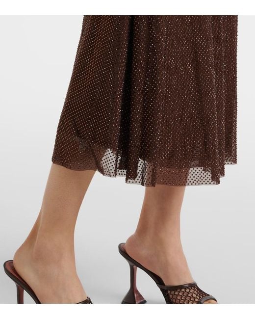 Abito Midi Con Cristalli di Self-Portrait in Brown