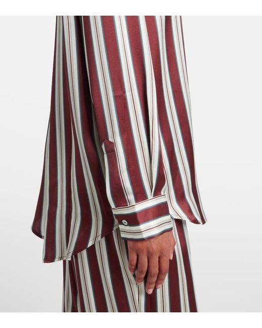 Asceno Red Striped Silk Satin Pajama Shirt