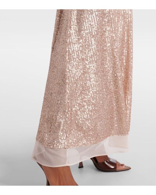 Norma Kamali Natural Floral-Applique Sequined Gown