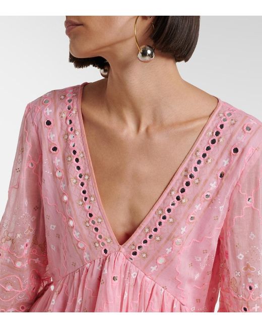 Juliet Dunn Pink Embellished Cotton Minidress