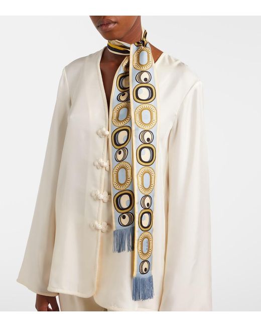 LaDoubleJ Metallic Fringed Printed Silk Twill Scarf