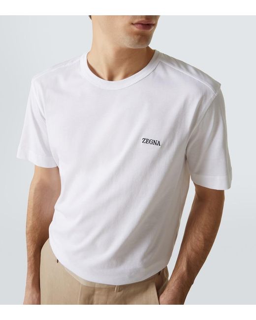 Zegna White Logo Cotton Jersey T-Shirt for men
