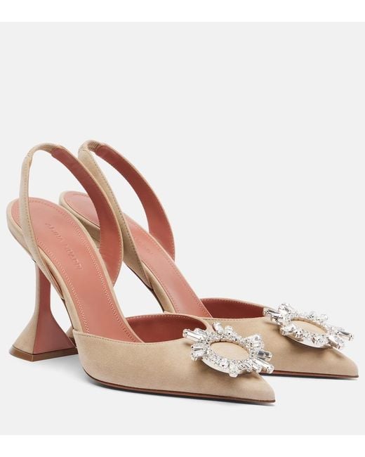 AMINA MUADDI Brown Begum Embellished Suede Slingback Pumps