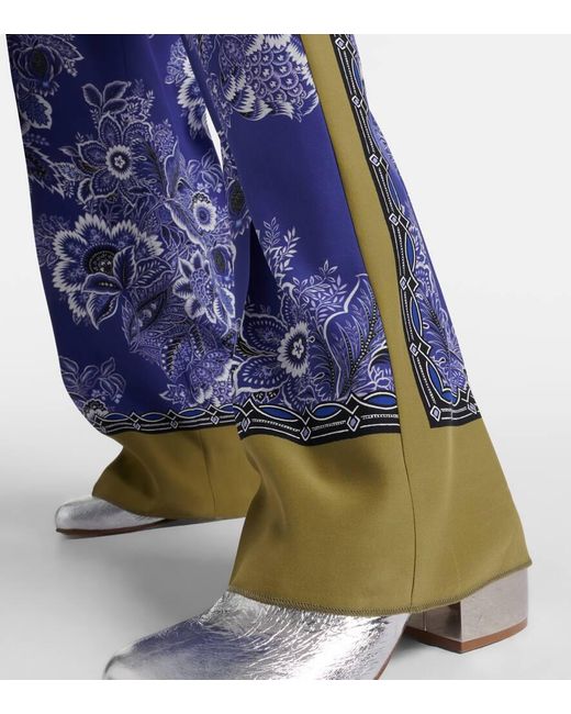 Etro Blue Paisley High-Rise Silk Wide-Leg Pants