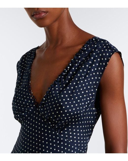 Doen Blue Tahlia Polka Dot Silk-Blend Midi Dress
