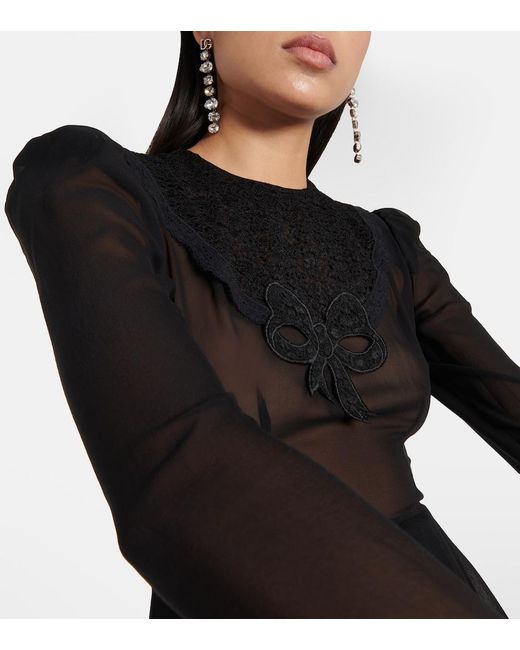 Alessandra Rich Black Silk Georgette Midi Dress