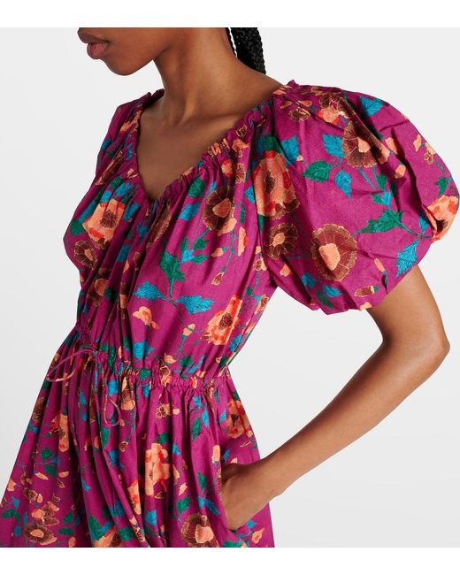Ulla Johnson Red Vika Balloon-Sleeve Cotton Midi Dress