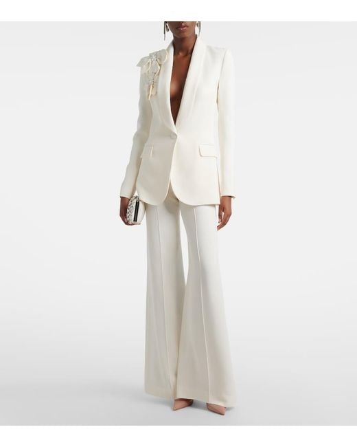 Elie Saab White High-Rise Cady Wide-Leg Pants