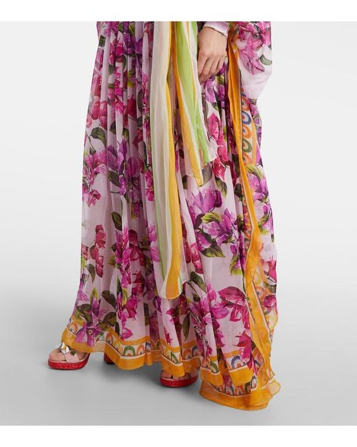 Dolce & Gabbana Purple Belted Floral Silk Kaftan