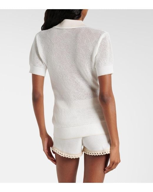 Stella McCartney White Crochet Cotton Polo Shirt