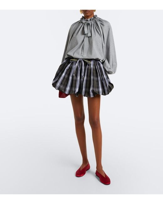 Patou Gray Bow-Detail Gathered Cotton Jersey Top