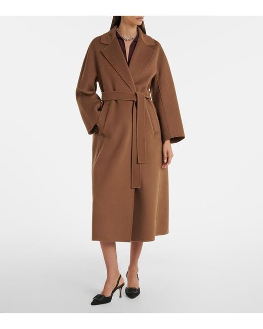 Max Mara Brown Virgin Wool Wrap Coat