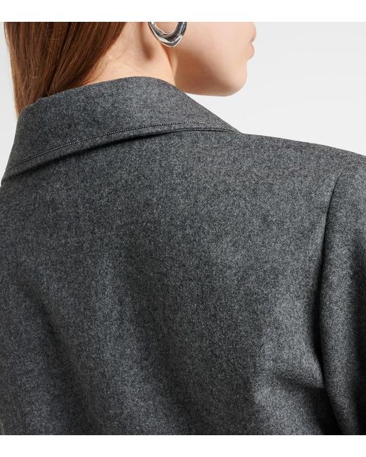 Brunello Cucinelli Gray Balloon-Sleeve Flannel Minidress